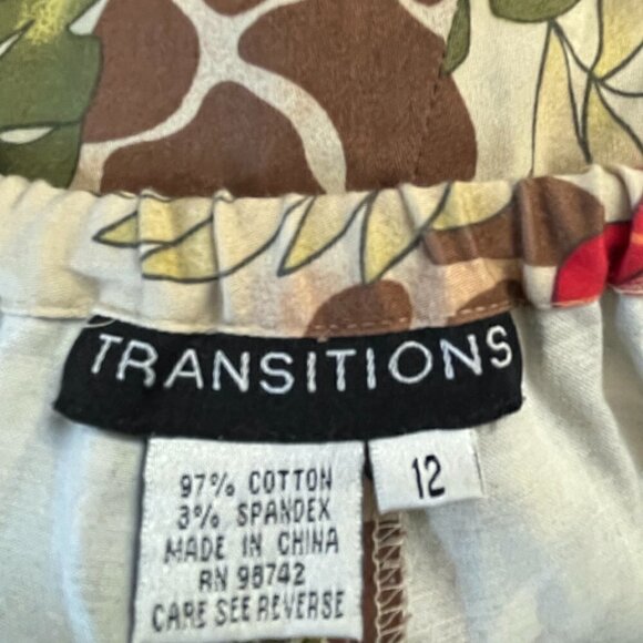 Transitions Animal Print Tropical Brushed Cotton Wide Leg Pant Capri - size 12 - Picture 8 of 8